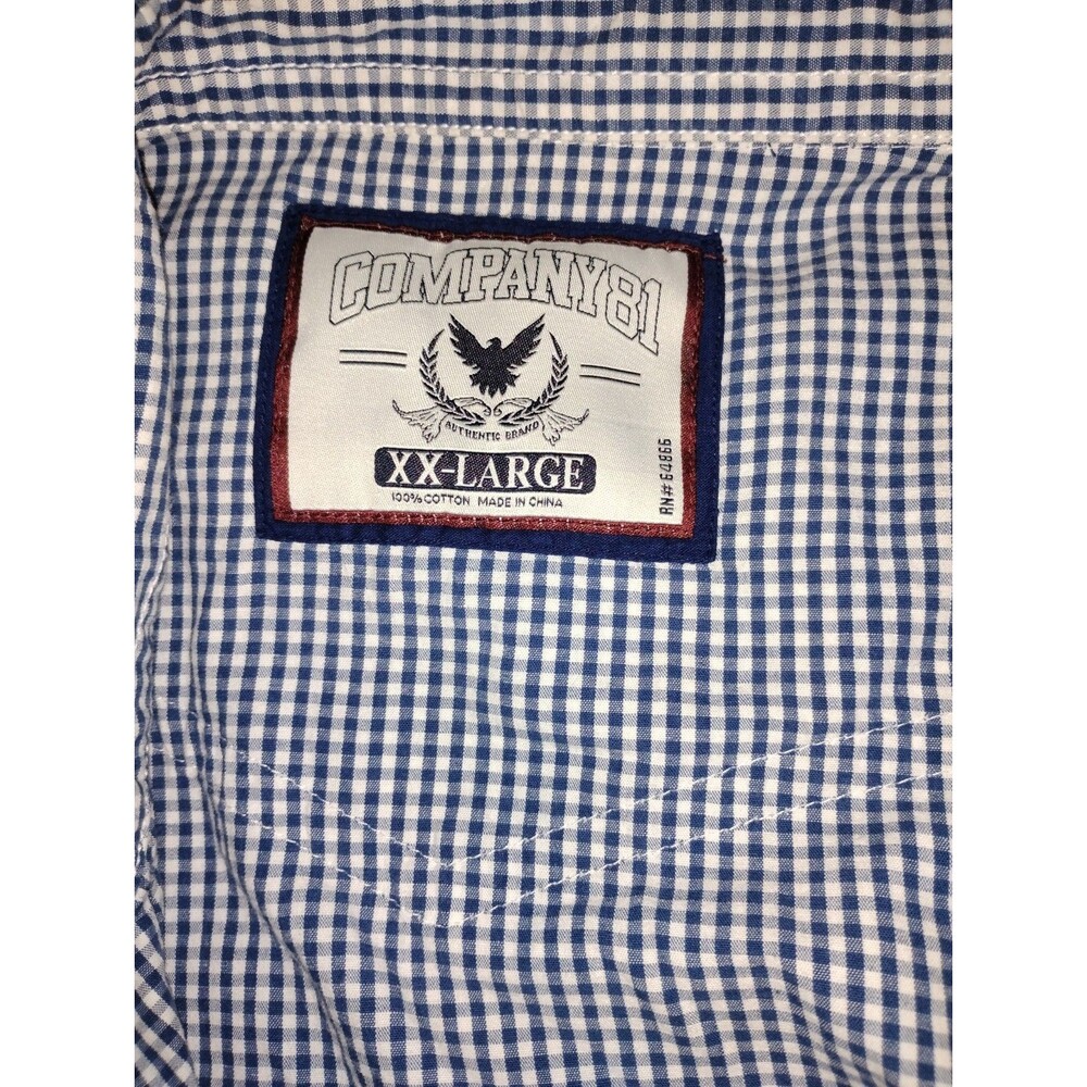 Company 81 Men Size 2XL Blue/White Checked Long Sleeve Cotton Western shirt